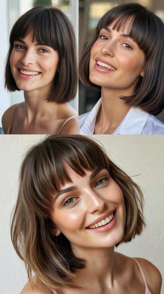 Blunt Cut With Baby Bangs And Face-Framing Layers