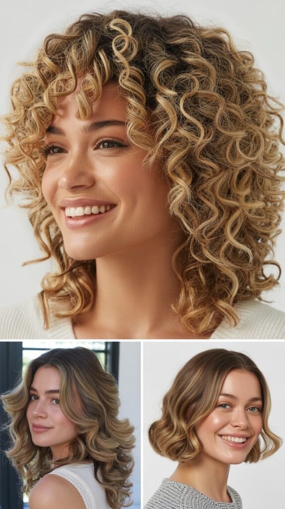 5. Chunky Blonde Highlights on Spiral Curls