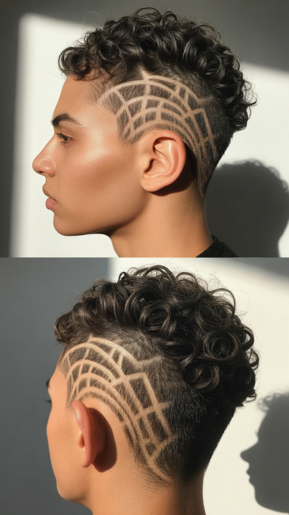  Curly Buzz Cut with Design