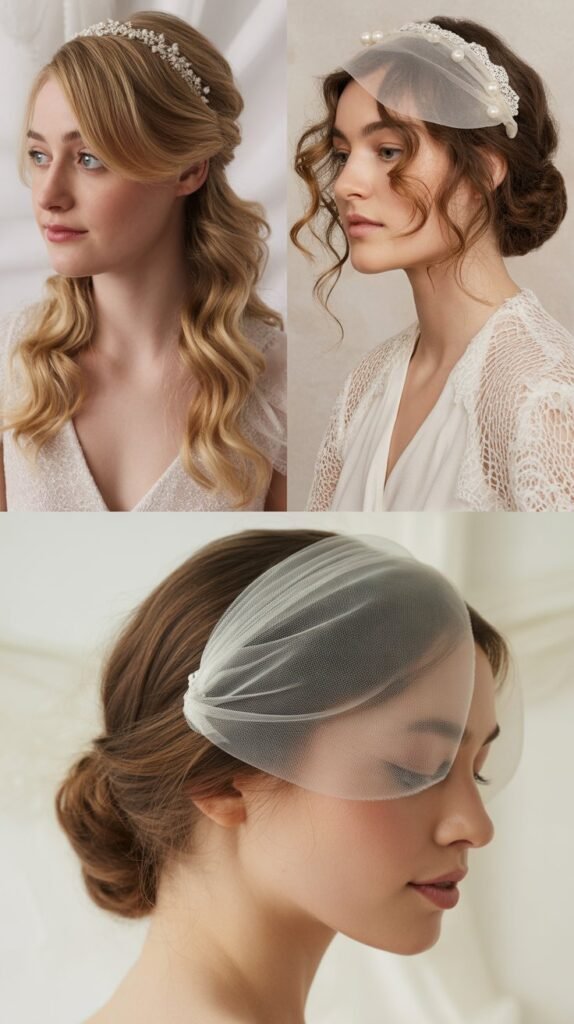 Side-Parted Waves with Juliet Cap Veil