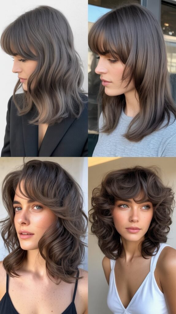 Feathered Side Bangs With Smoke Gray Medium Layers