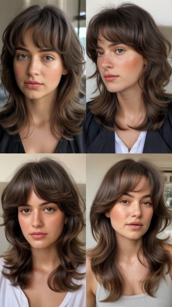 Baby Bangs With Voluminous Layered Crown