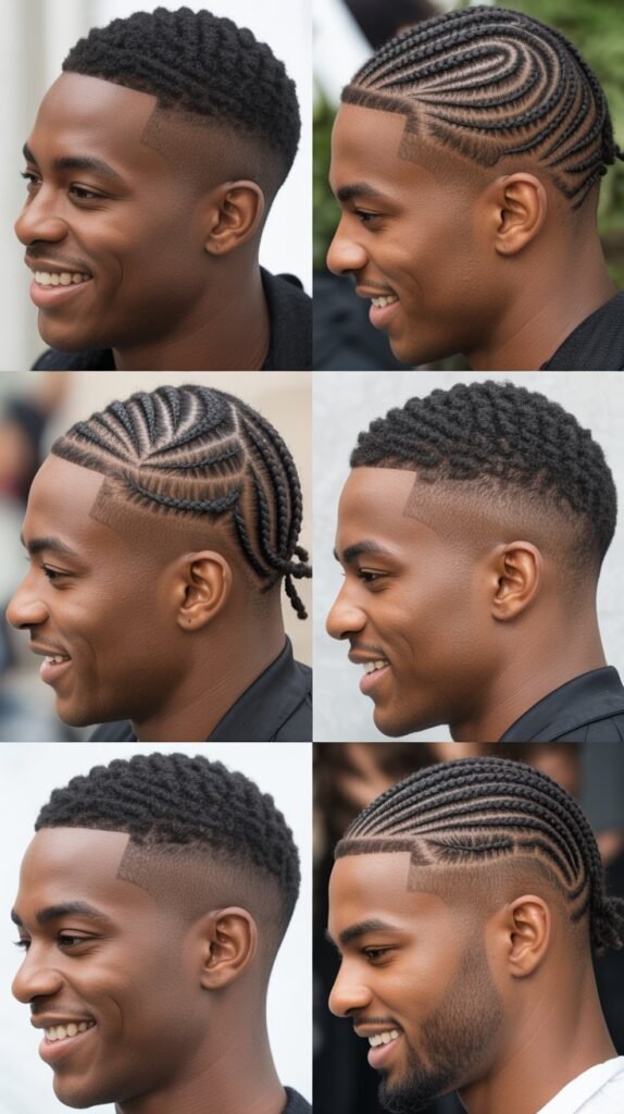 High Fade With Asymmetrical Cornrow Design