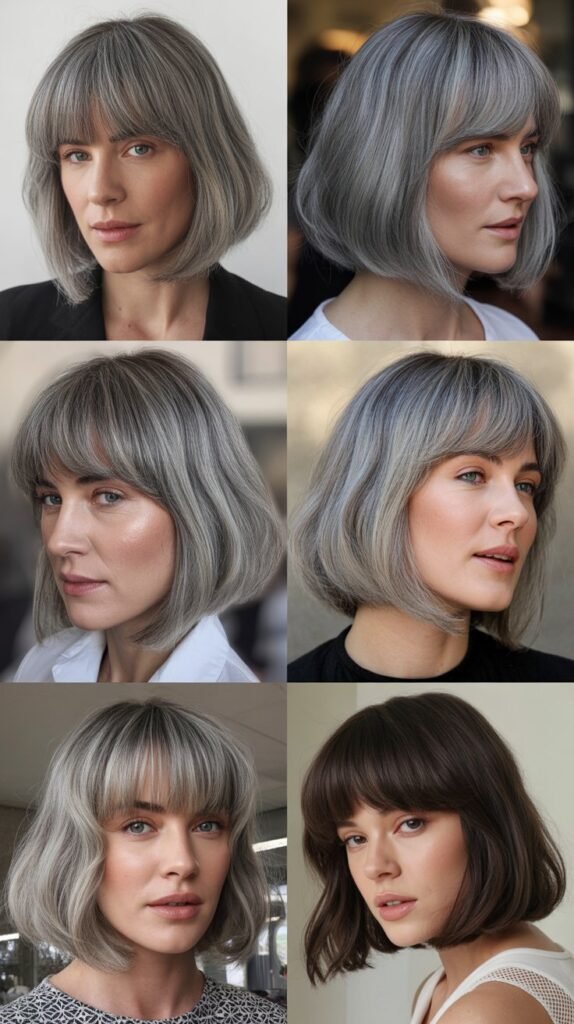 Blunt Bangs with Gray Angled Bob