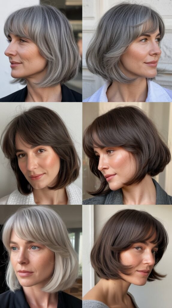 Swoopy Bangs with Gray Bob