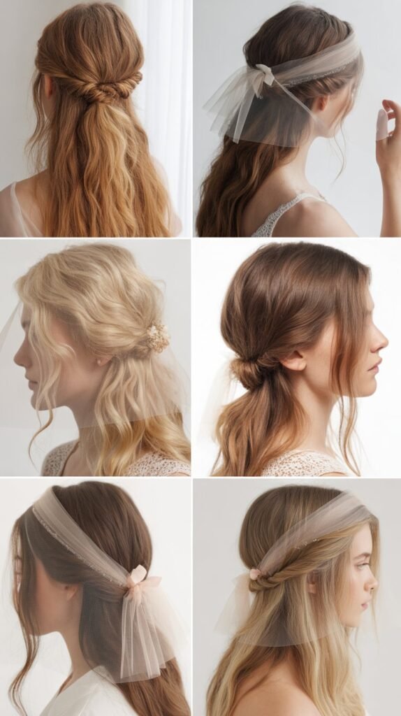 Half-Up Twist with Blusher Veil