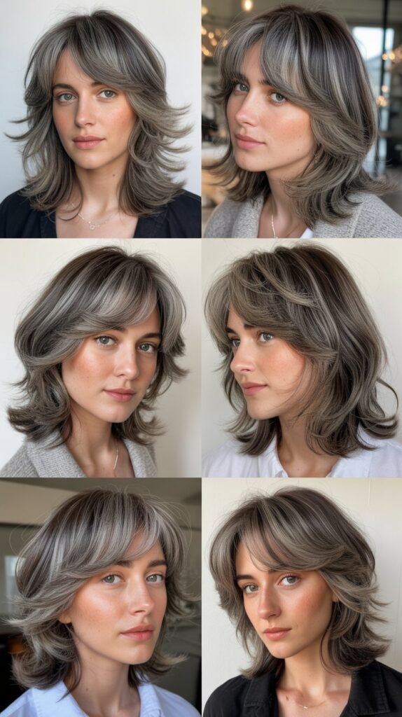 Feathered Bangs with Gray Layers