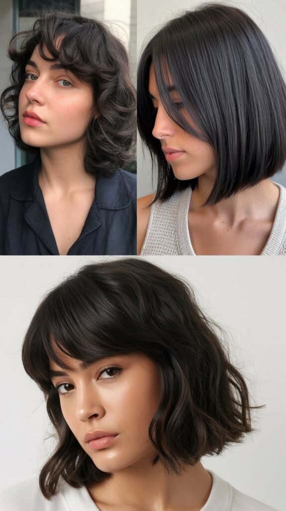 Side-Swept Bangs With Charcoal Gray Lob
