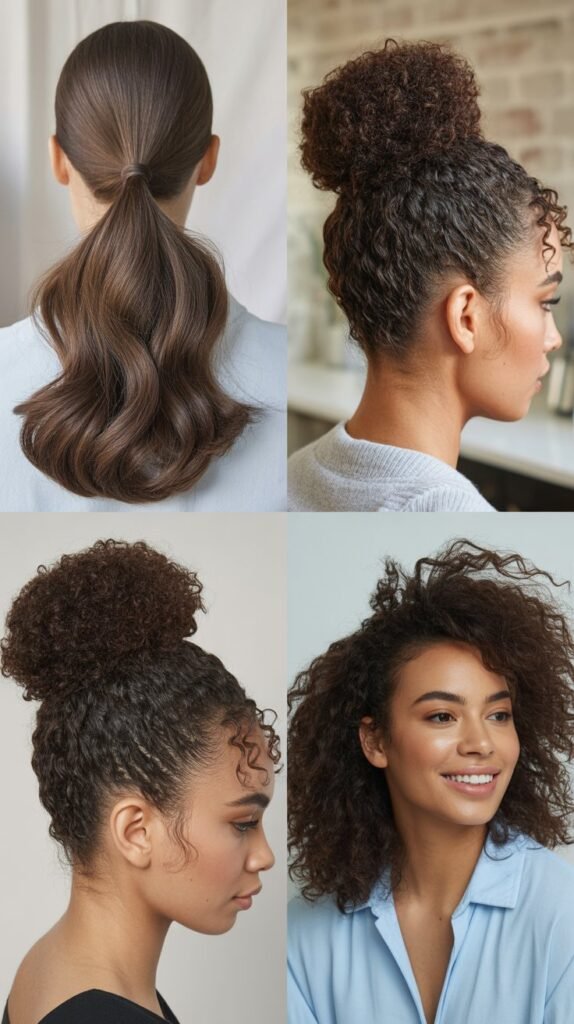 High Ponytail with Curly Bun Wrap