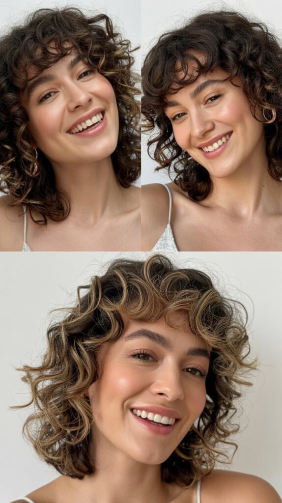 Curly Hair with Side Swept Bangs
