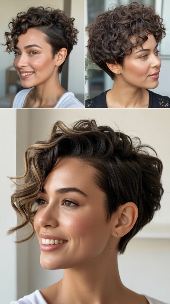Elongated Curly Pixie with Textured Top