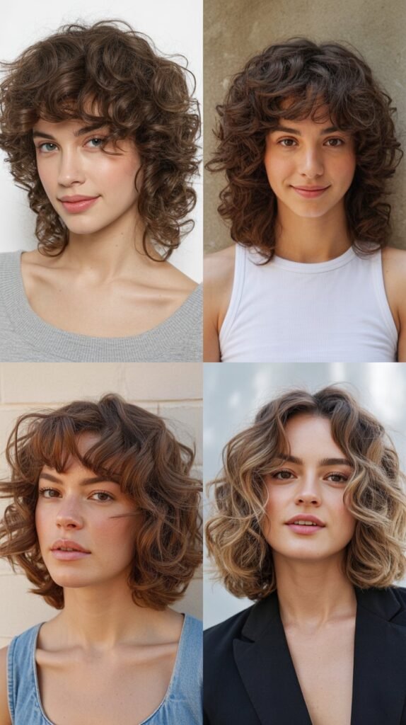 Shoulder-Length Curls with Feathered Layers