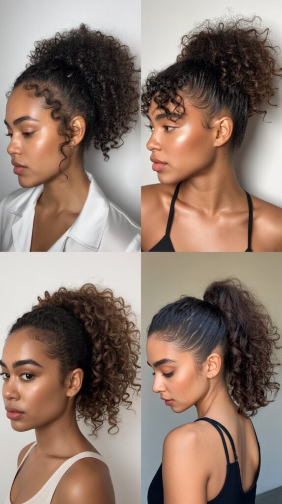 Pulled-Back Front with Voluminous Curly Ponytail