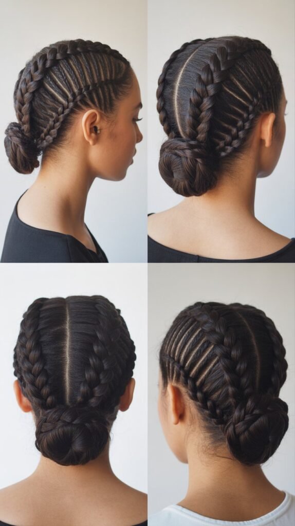  Double Dutch Braids into Low Bun