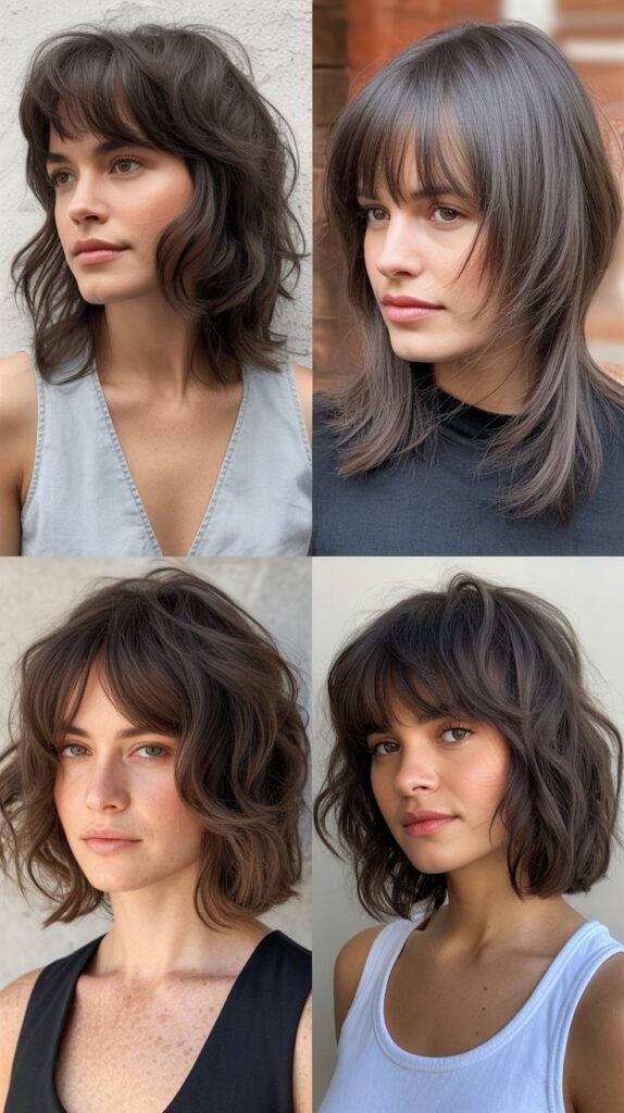 Wispy Bangs With Dusty Gray Medium Shag