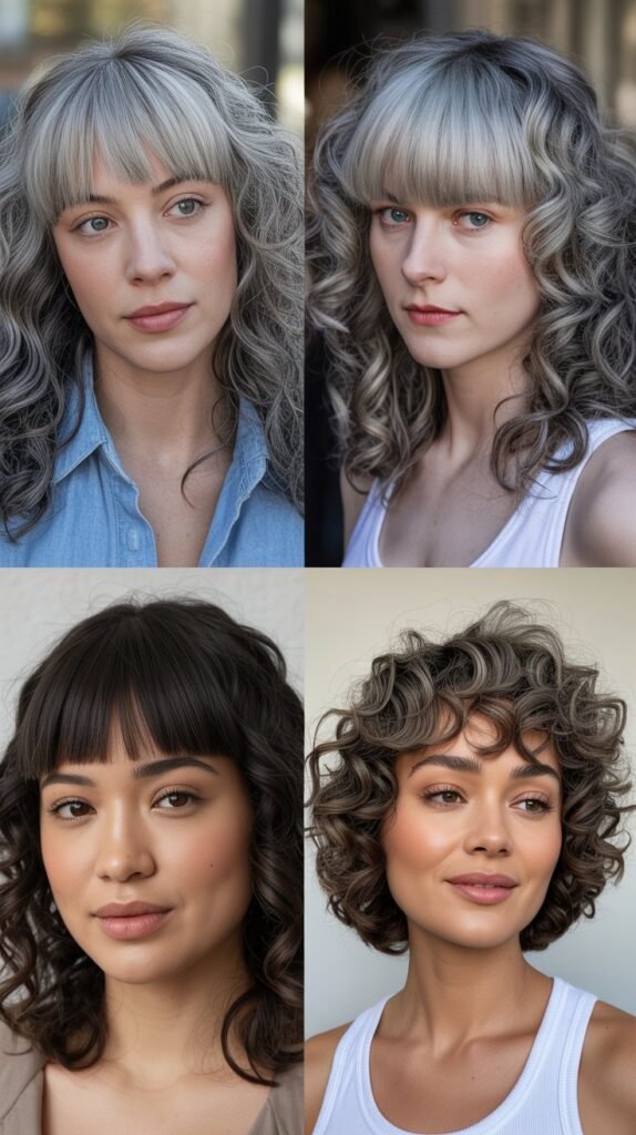 Blunt Bangs with Gray Curls