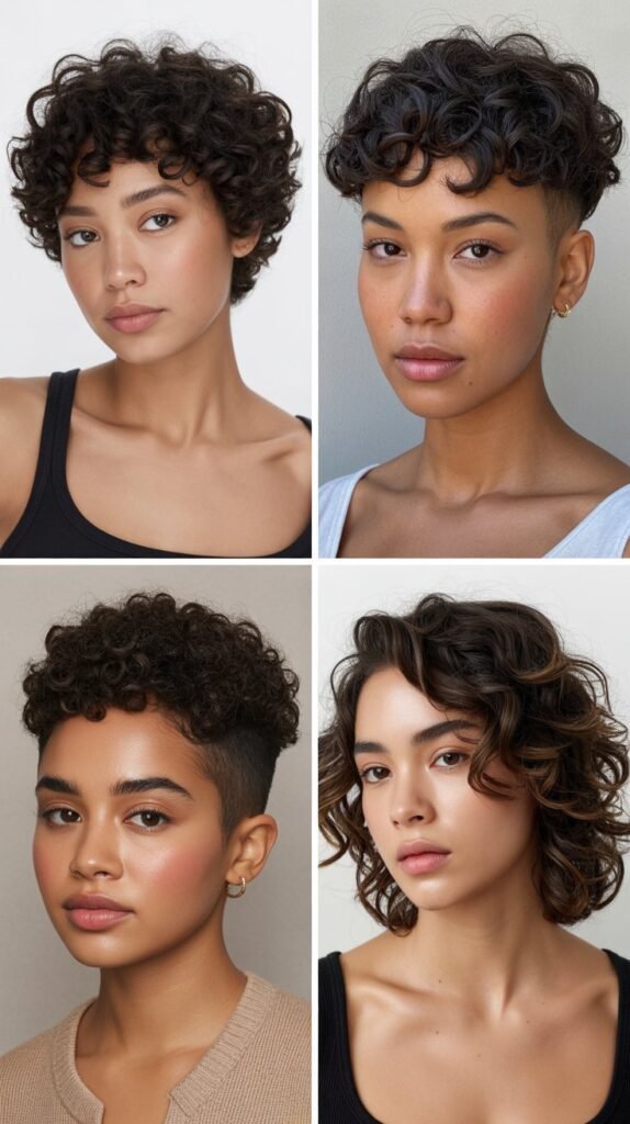 Short Curly Crop with Textured Top