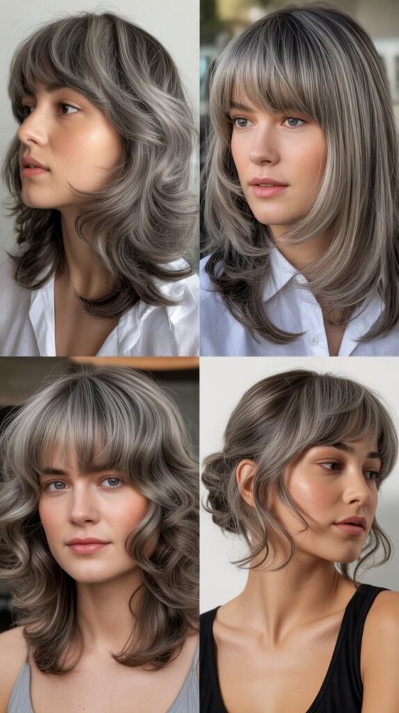  Full Bangs with Gray Medium Layers