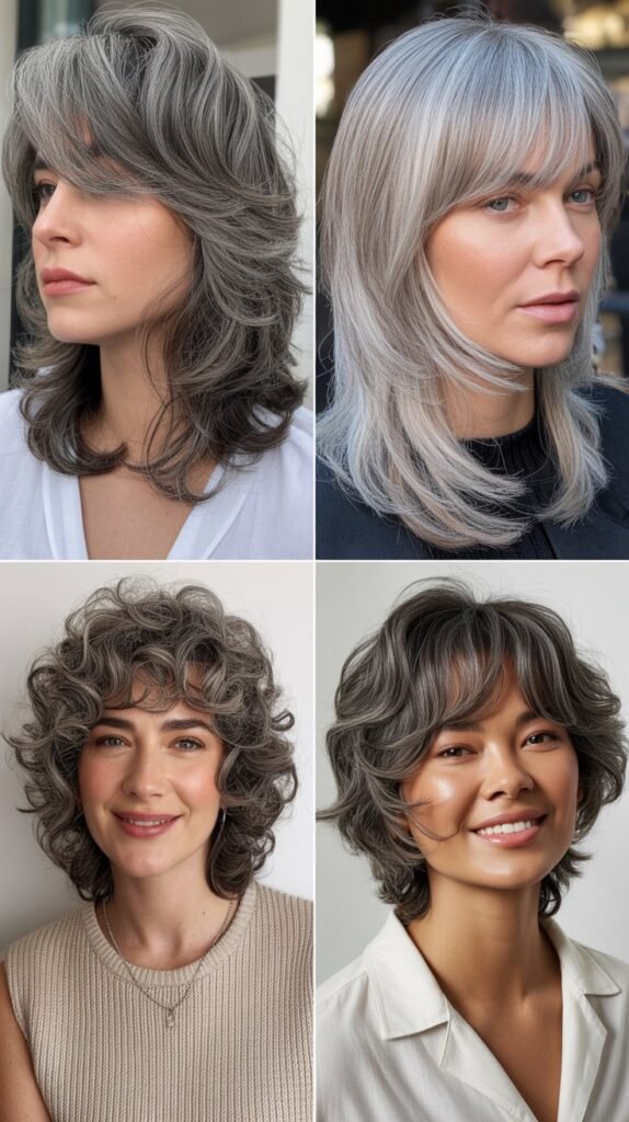 Feathered Bangs With Natural Gray Shag