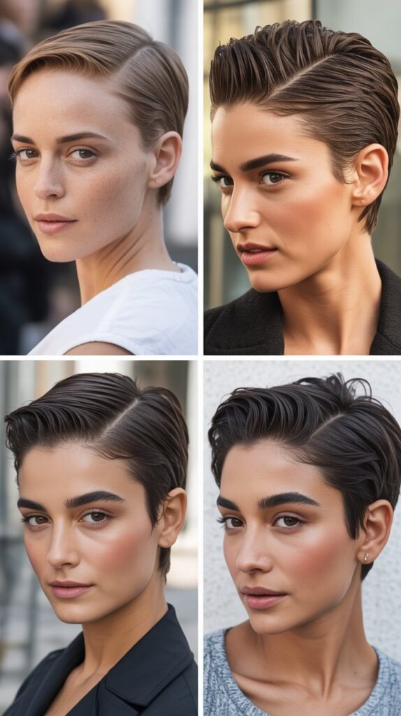 Slicked-Back Pixie with Wet Look