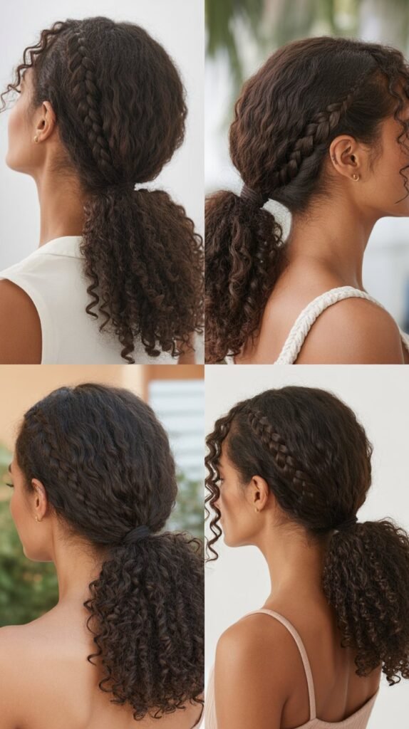 Curly Ponytail with Braided Sides