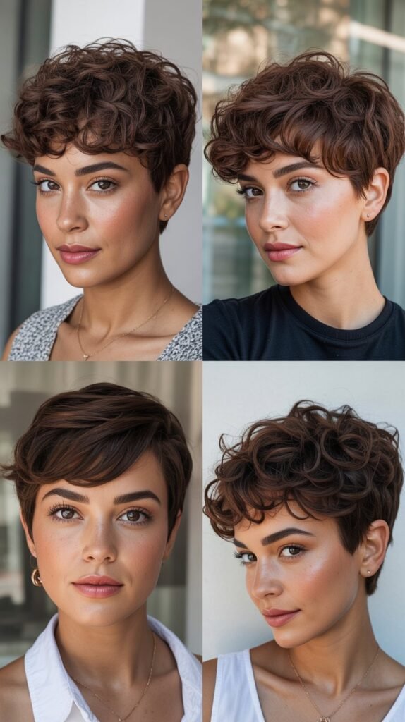  Curly Dark Chocolate Brown Pixie