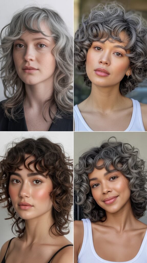 Curtain Bangs with Gray Curls