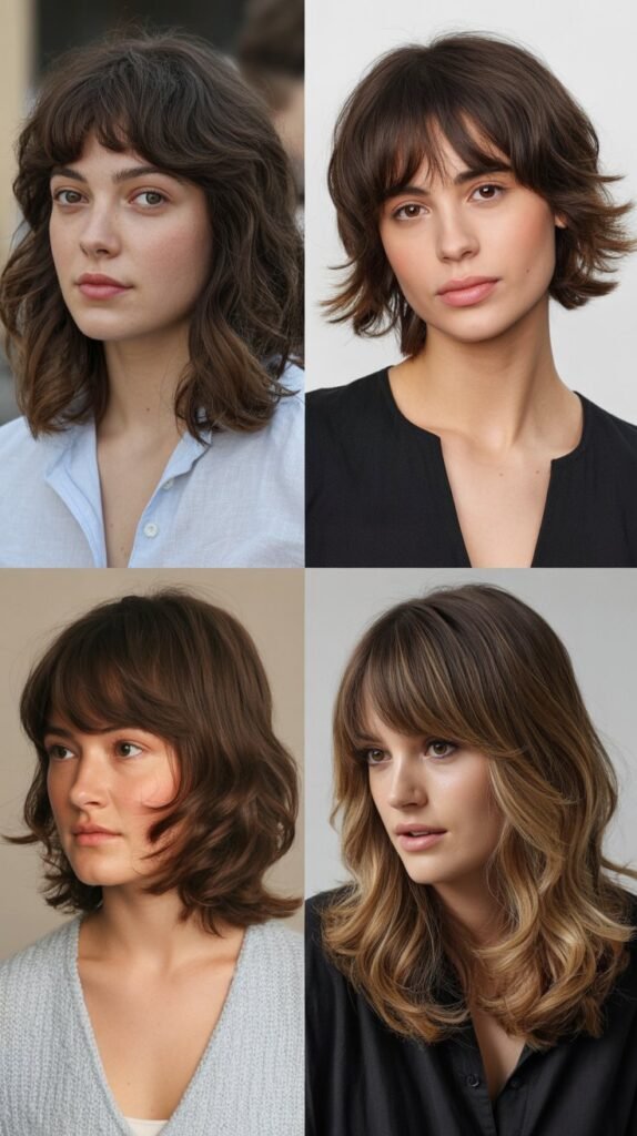  Rounded Soft Bangs With Layered Shag Cut