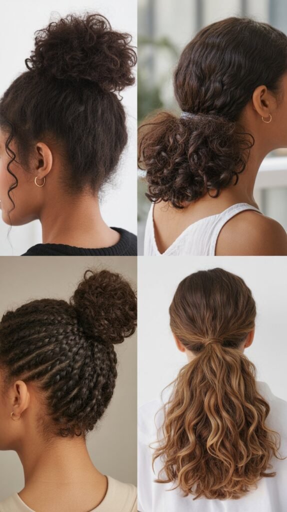 Sleek Top Knot with Curly Ponytail