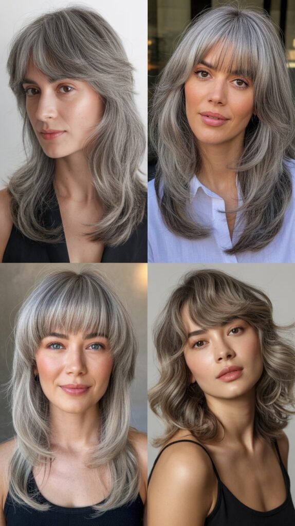  Wispy Bangs with Long Gray Layers