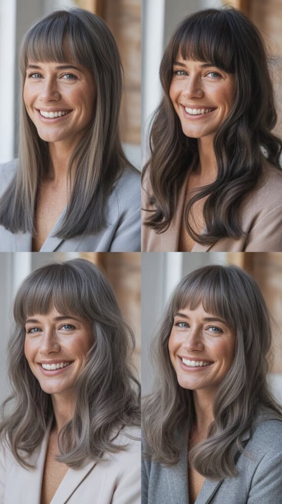 Arched Bangs With Gray Collarbone Cut