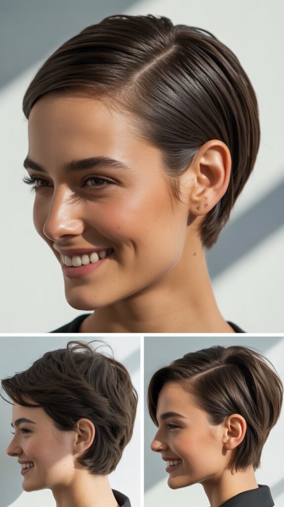 Dark Chocolate Brown Slicked-Back Pixie