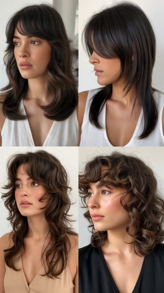Wispy Curtain Bangs With V-Shaped Back Layers