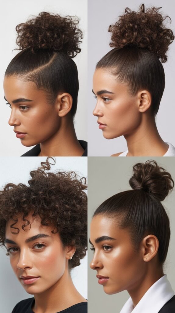 Sleek Sides with Curly Top Knot