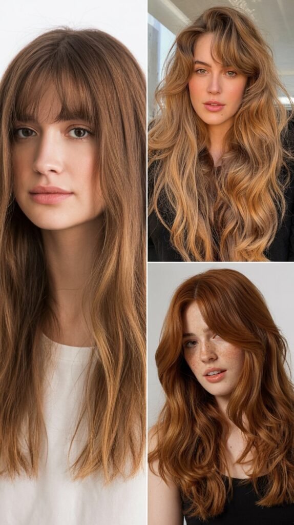 Centre-Parted Curtain Bangs With Long Hair