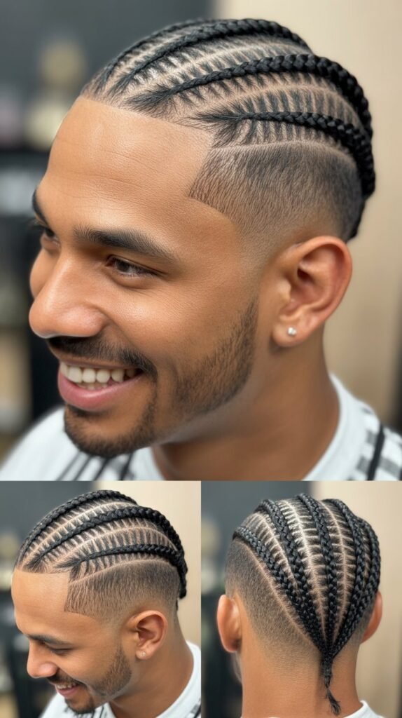 Mid Fade With Checkerboard Cornrow Pattern