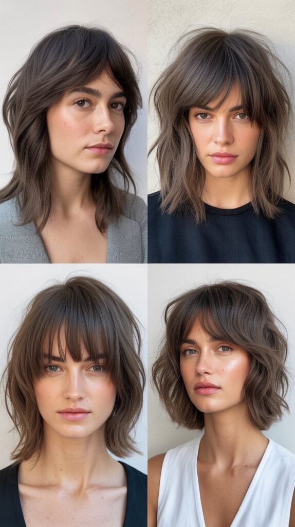 Choppy Bangs With Gunmetal Gray Textured Lob