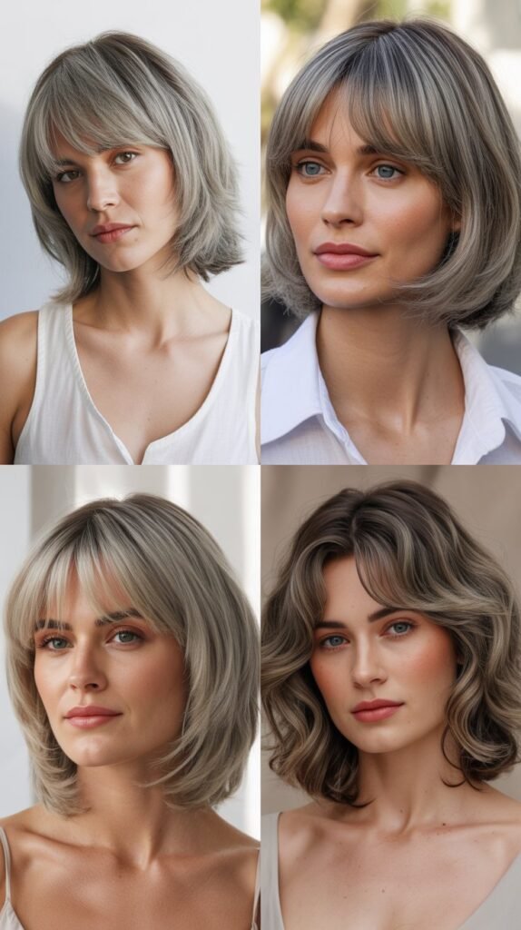 Feathered Bangs with Gray Bob