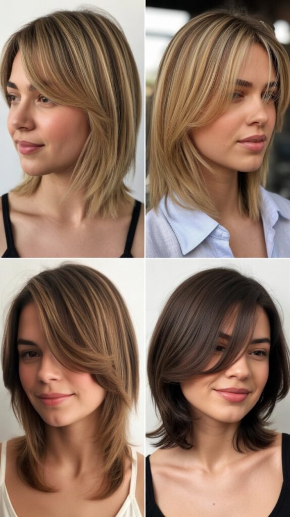  Asymmetrical Side Bangs With Angled Lob Layers