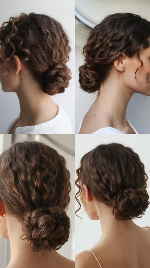 Low Curly Bun with Side Part