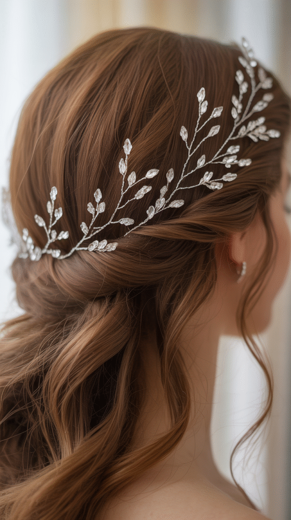 Crystal Hair Vines With Half Up Style