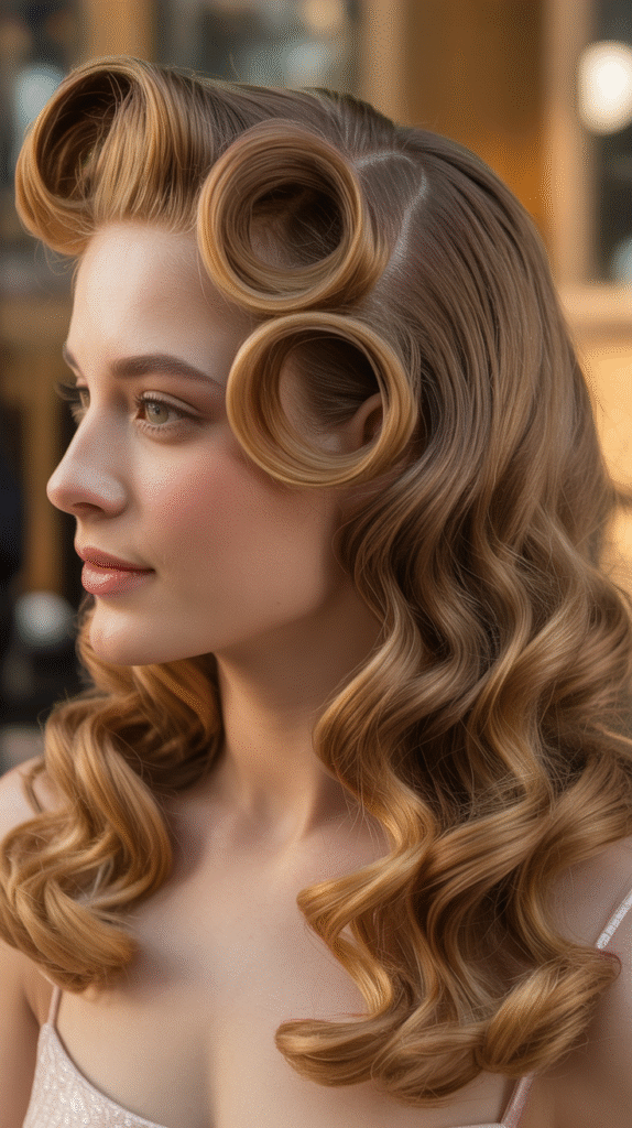 Vintage-Inspired Victory Rolls with Curls
