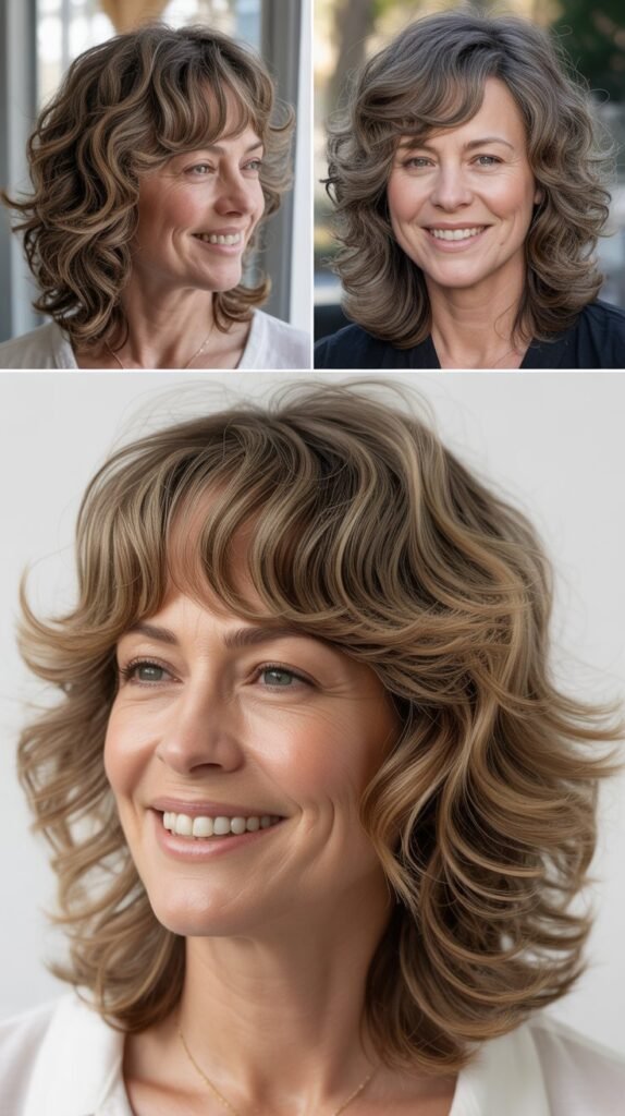 Messy Waves with Grown-Out Curtain Bangs
