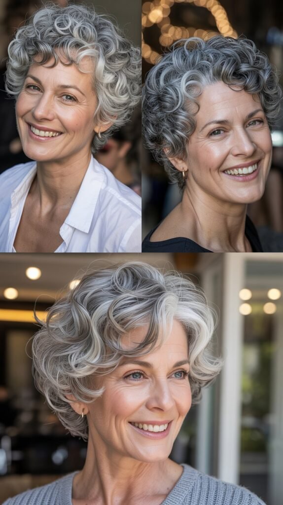 Silver and Gray Curly Short Haircuts