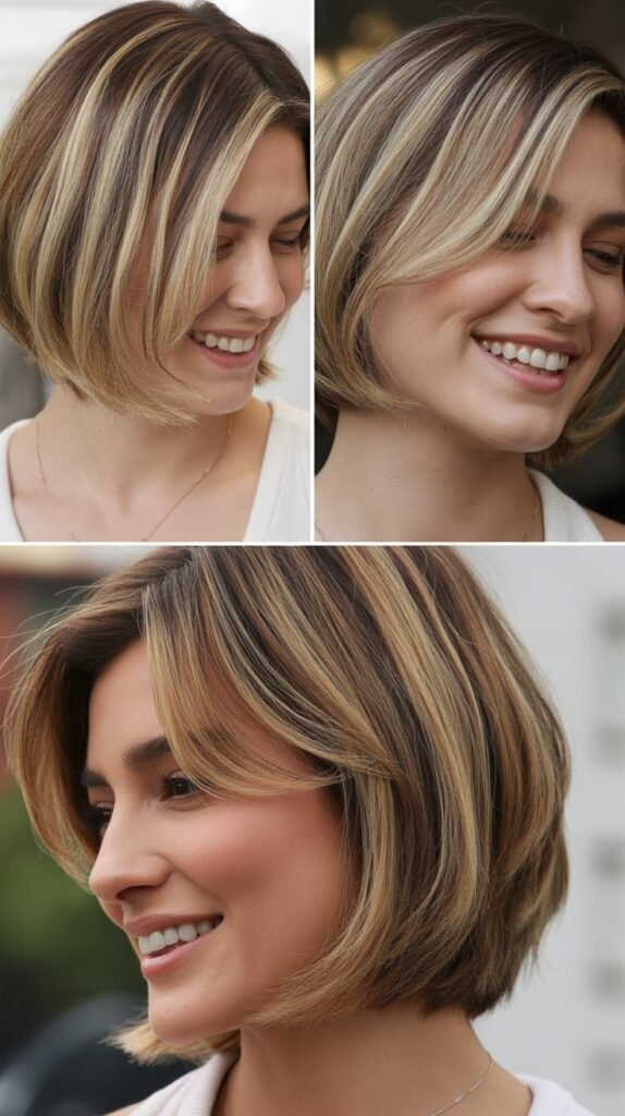 Wheat Blonde Highlights with Graduated Bob Layers