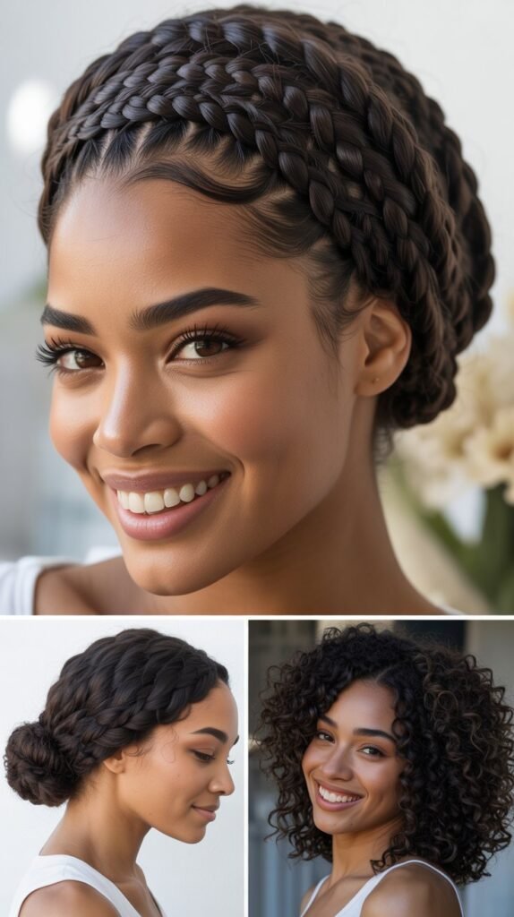 Dark Chocolate Brown Braided Crown with Low Bun