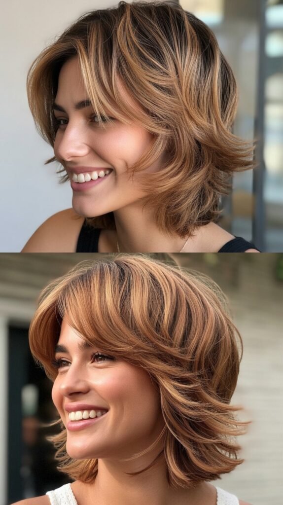 Rose Gold Highlights with Textured Shag Layers