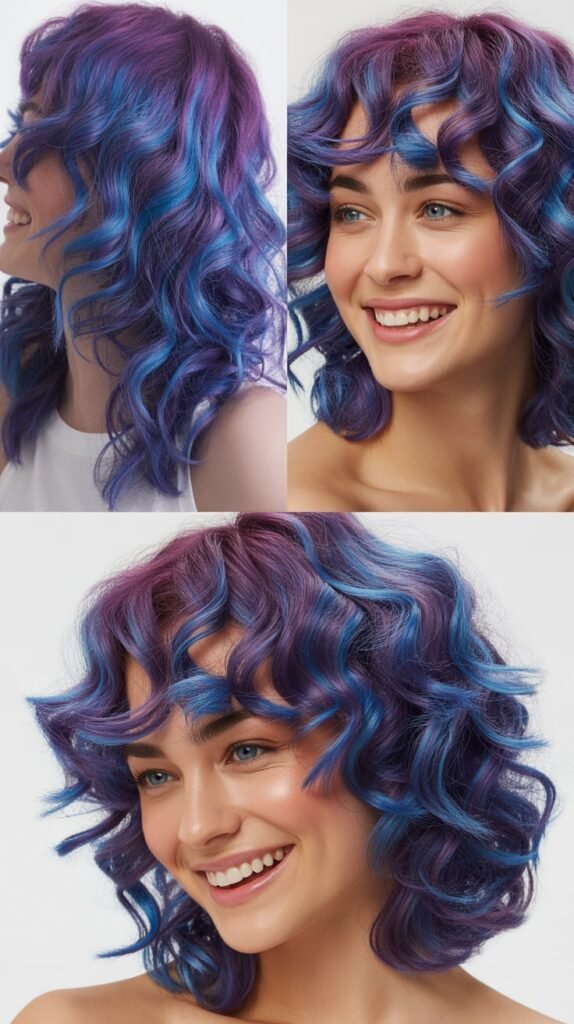 Purple and Blue Galaxy Hair on Medium Curls