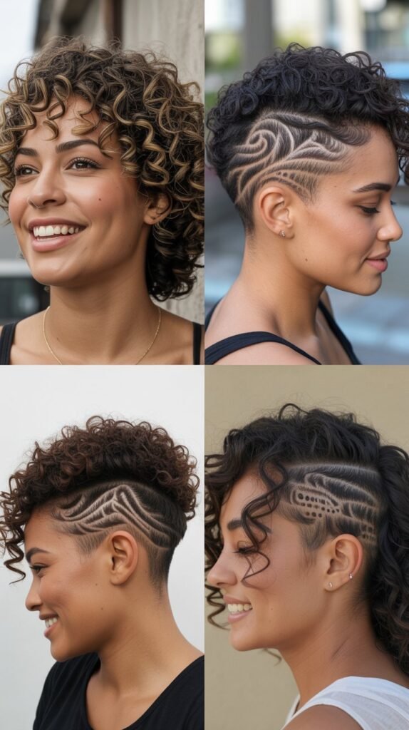  Curly Undercut with Tribal Design