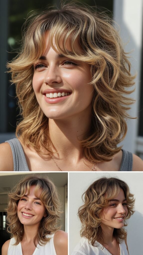 Messy Wavy Shag with Side-Swept Bangs